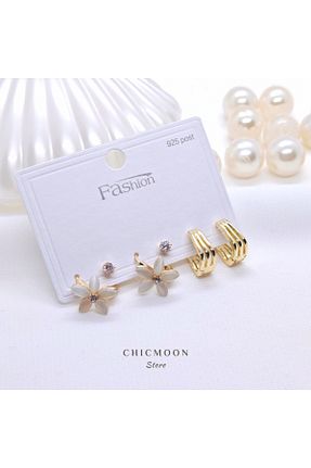 گوشواره جواهر طلائی زیرکن CHICMOON STORE - کد 928713173