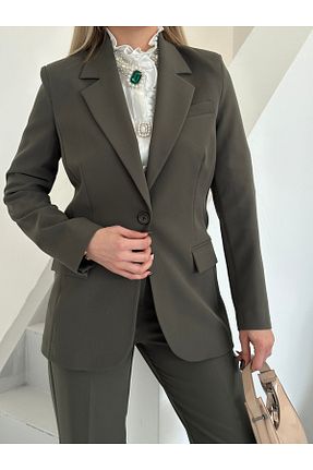 کت و شلوار خاکی زنانه یقه کتی VUNTAL - کد 900527025