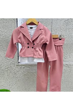 ست بالاتنه و پائین تنه صورتی بچه گانه بافتنی Yavrumsa - کد 932497190