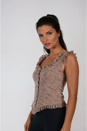 بلوز قهوه ای زنانه ساده FABB - کد 931807151