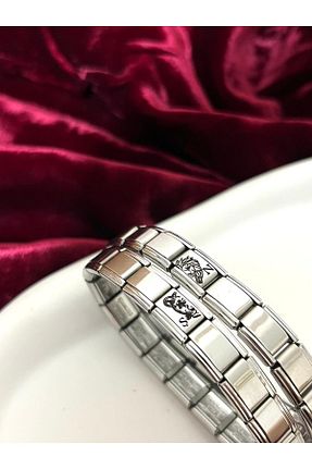 دستبند استیل (فولاد) طوسی زنانه استیل ضد زنگ Vamoria - کد 899639556