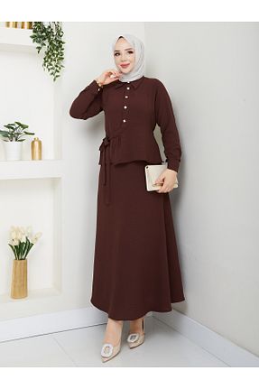 ست بالاتنه و پائین تنه حجاب قهوه ای زنانه Çan modapark.ist - کد 931809567