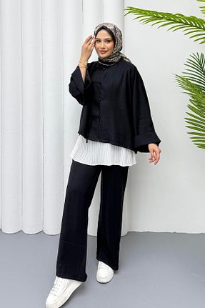 ست بالاتنه و پائین تنه مشکی زنانه بافتنی Modaensarbutik - کد 931851311