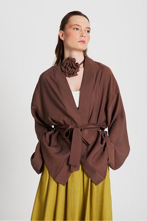 کیمونو و کافتان قهوه ای زنانه بافتنی minaaise - کد 931898920