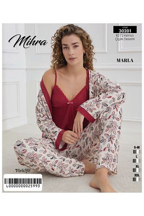 ست لباس راحتی قرمز زنانه طرح دار Mihra - کد 931892819