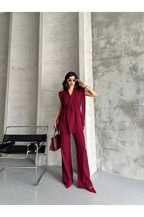 ست بالاتنه و پائین تنه زرشکی زنانه بافتنی NILOO - کد 931905403