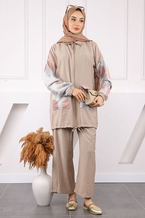 ست بالاتنه و پائین تنه حجاب بژ زنانه رگولار İmajButik - کد 931960069