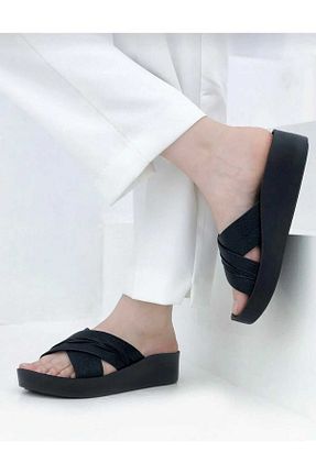 دمپائی مشکی زنانه چرم مصنوعی Butik - کد 931979006