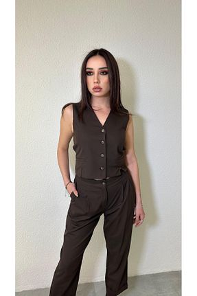 ست بالاتنه و پائین تنه قهوه ای زنانه بافت Aishes Boutique - کد 932013601