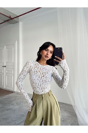بلوز سفید زنانه یقه دانتل mydukkan.co - کد 932000050