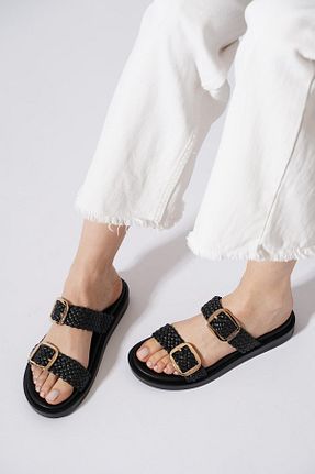 دمپائی خانگی مشکی زنانه چرم مصنوعی Moda Pie - کد 932032297