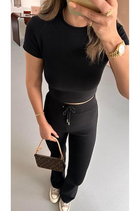 ست بالاتنه و پائین تنه مشکی زنانه بافتنی Sezgi Tekin - کد 931697369