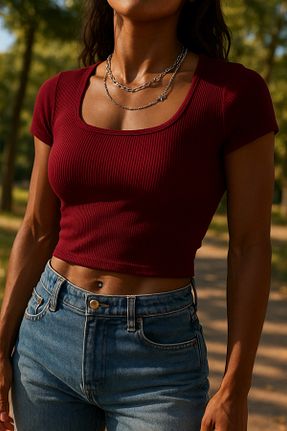 بلوز زرشکی زنانه ساده ÖZ PAMUK - کد 932092773