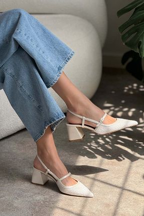 کفش پاشنه بلند کلاسیک سفید زنانه پارچه ای NİŞANTAŞI SHOES - کد 930973771