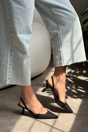 کفش پاشنه بلند کلاسیک مشکی زنانه حصیر NİŞANTAŞI SHOES - کد 711013611