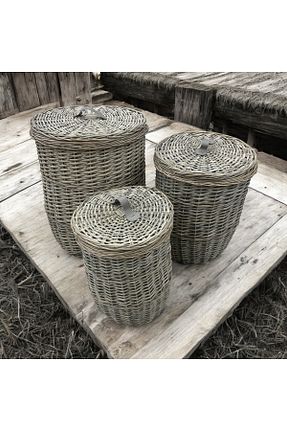 سبد لباس طوسی حصیر SepetçiBaba - کد 932109439