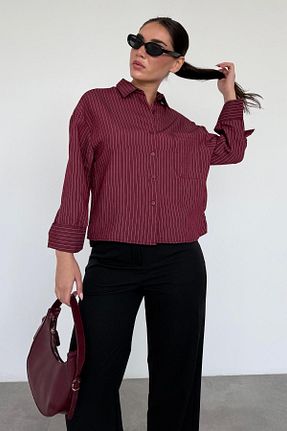 پیراهن زرشکی زنانه اورسایز Madmext - کد 932109260