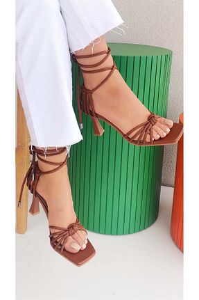 کفش پاشنه بلند کلاسیک قهوه ای زنانه چرم مصنوعی TUĞBALİ - کد 932169062