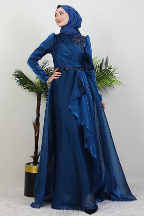 لباس مجلسی حجاب سرمه ای زنانه یقه دوچرخه Giza Giyim - کد 483296946