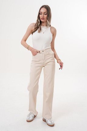 شلوار بژ زنانه پنبه ای Flame İstanbul Butik - کد 932184720
