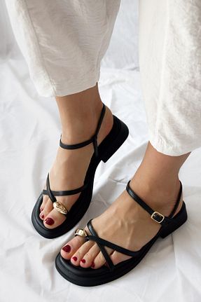 صندل مشکی زنانه پاشنه تخت Shoebutik - کد 932173912