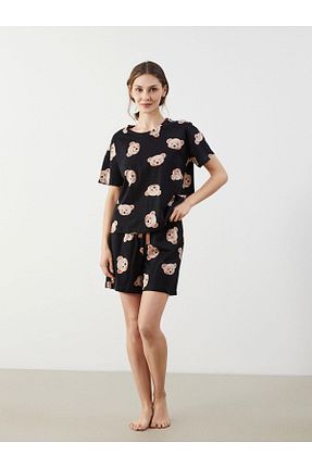ست لباس راحتی مشکی زنانه چاپی LC Waikiki - کد 932885243
