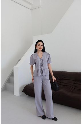ست بالاتنه و پائین تنه طوسی زنانه بافتنی Ekim Store - کد 932187316