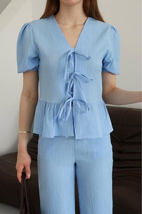 ست بالاتنه و پائین تنه آبی زنانه بافتنی Ekim Store - کد 932187298