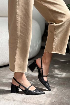 کفش پاشنه بلند کلاسیک مشکی زنانه پارچه ای NİŞANTAŞI SHOES - کد 930973721