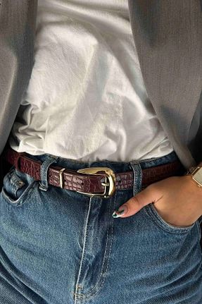 کمربند زرشکی زنانه چرم مصنوعی keisy - کد 892668088