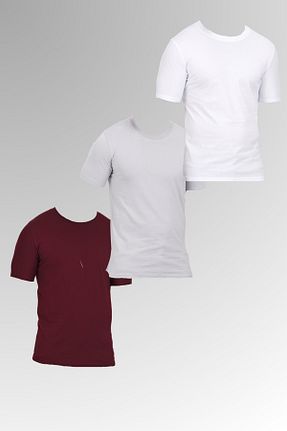 تیشرت زرشکی مردانه اسلیم فیت DAMGA JEANS - کد 932396269