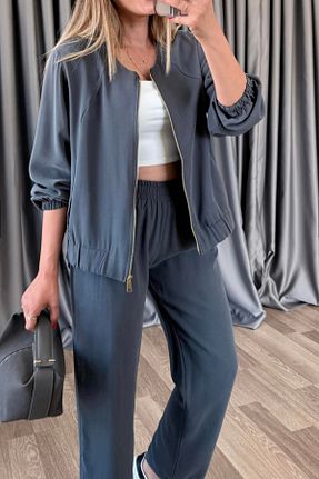ست بالاتنه و پائین تنه طوسی زنانه بافتنی Suzi butik - کد 932481621