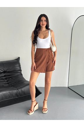 دامن قهوه ای زنانه Keten Görünümlü SBL COLLECTİON - کد 932500353