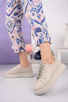 کفش اسنیکر بژ زنانه بند دار Nesil Shoes - کد 710712357