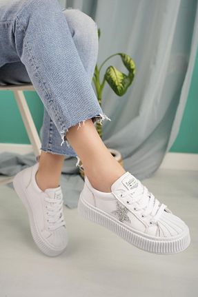 کفش اسنیکر سفید زنانه بند دار Nesil Shoes - کد 841101273