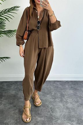ست بالاتنه و پائین تنه قهوه ای زنانه بافتنی Suzi - کد 932544623