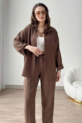 ست بالاتنه و پائین تنه قهوه ای زنانه بافتنی Swana - کد 932578843