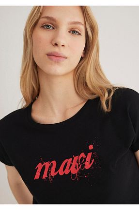 تیشرت مشکی زنانه یقه دوچرخه Mavi - کد 6886060