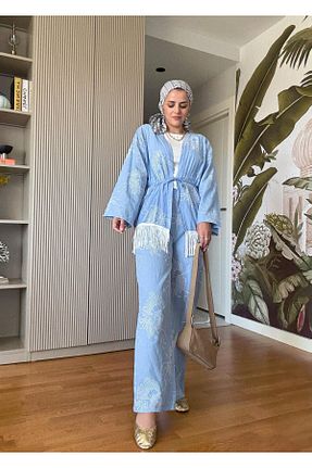 ست بالاتنه و پائین تنه حجاب آبی رگولار Aselim Hijap Moda - کد 932586385