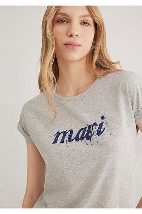 تیشرت طوسی زنانه یقه دوچرخه Mavi - کد 3409410