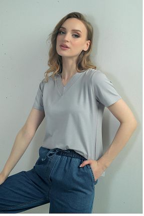 بلوز طوسی زنانه ساده By Saygı - کد 932601697