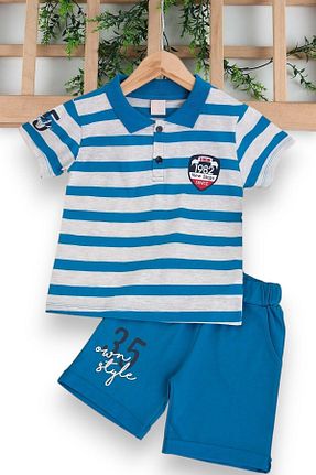 ست بالاتنه و پائین تنه آبی بچه گانه بافتنی voyyo kids baby - کد 933209109