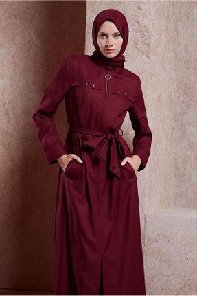 مانتو بلند حجاب زرشکی زنانه مخلوط ویسکون Alvina - کد 845021425