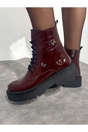 بوت / نیم بوت زرشکی زنانه چرم خالص SİBA SHOES - کد 876885245