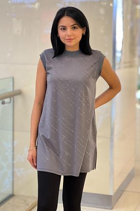 تونیک طوسی زنانه بافتنی Ghisa - کد 902030016