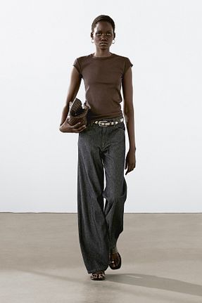 شلوار جین طوسی زنانه پاچه گشاد Massimo Dutti - کد 924535316