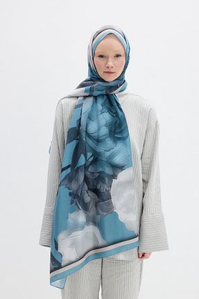 شال آبی زنانه پنبه ای cs camellia scarf - کد 932661549