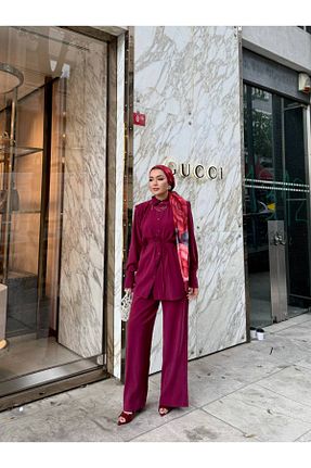 ست بالاتنه و پائین تنه حجاب زرشکی زنانه گشاد Butik - کد 932707374