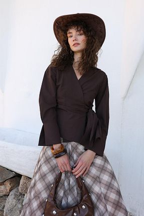 پیراهن قهوه ای زنانه رگولار Olcay - کد 930825525