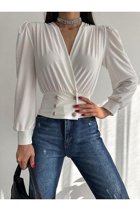بلوز سفید زنانه ساده Elaxi - کد 889678531